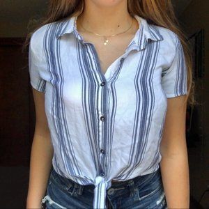 Tie Front Striped Button Up Shirt